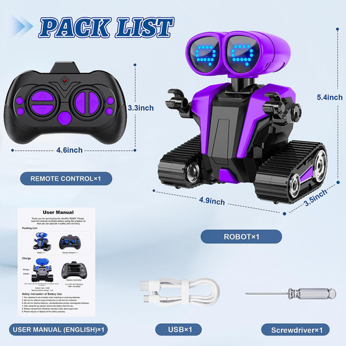 Robot Control Remoto Emo Recargable Para Niños Morado
