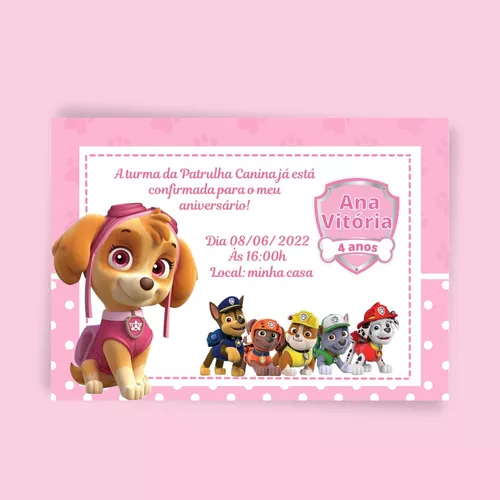 Aniversário patrulha canina, Convites patrulha canina, Patrulha canina