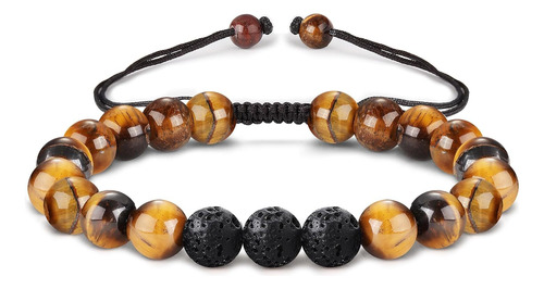 Pulsera De Piedra Natural De Ojo De Tigre Para Hombre 2pcs