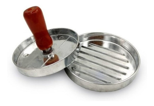Modelador Prensa Hamburguer Aluminio Cabo Madeira Ø 11 Cm Cor Prateado Cabo Madeira