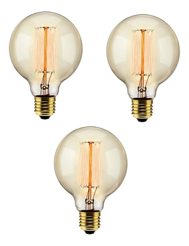 3 Lampadas Retro Vintage G95 Filamento Carbono Elgin 127v Ou 220v