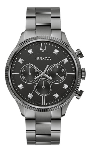 98d179 Reloj Bulova Clasico Diamante 45mm Plateado Oscuro/ne