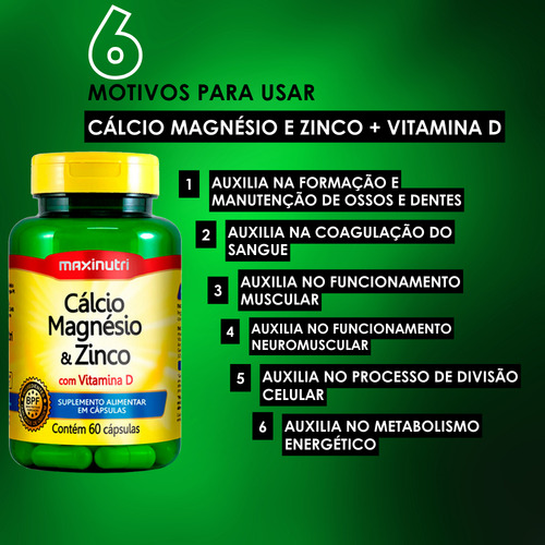 Kit 2 Calcio Magnésio E Zinco + Vitamina D 60 Cáps Maxinutri