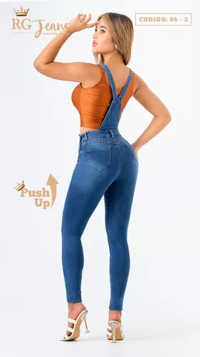 Overol Largo Mezclilla Dama Jumper Mujer Push Up Stretch