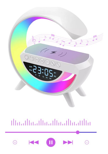 Lampara Bocina Bluetooth Rgb Reloj Digital Cargador Portatil