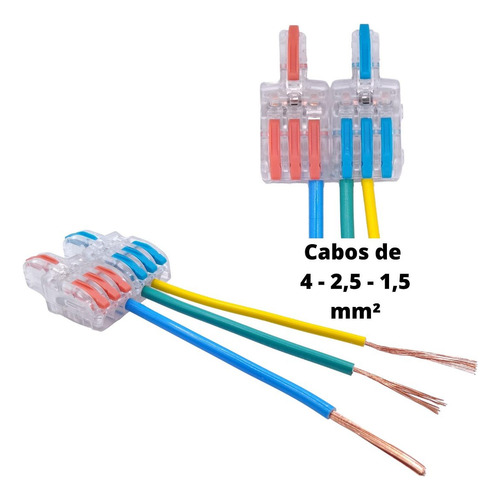 100un Conector Elétrico 3 Vias 1 In 2 Out 4mm² 32a/400v