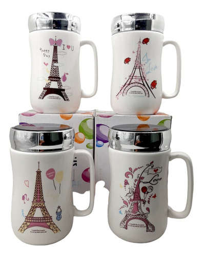 Mug Taza Tapa Espejo Con Diseños De La Torre Eiffel