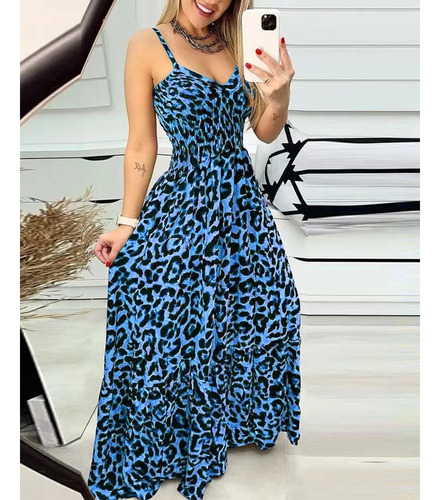 Elegante Vestido Largo De Mujer Con Estampado De Leopardo