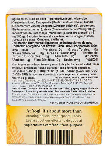 Infusión Yogi Raiz De Kava Mezc 32g