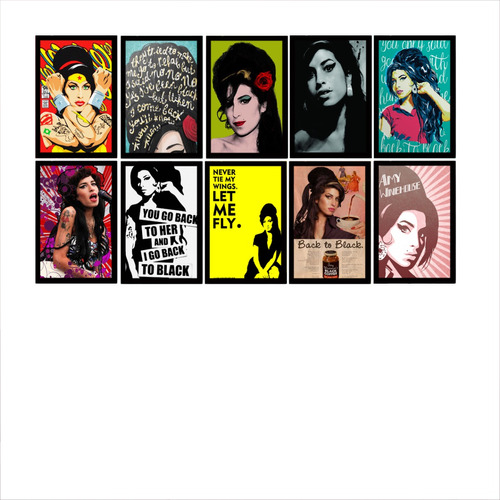  Kit 10 Placas Decorativas Pôster Amy Winehouse Artista Mdf