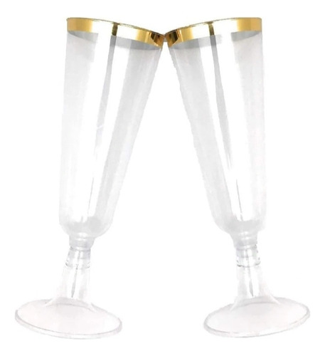 6 Copas De Plástico Reutilizables Para Champagne Filo Dorado