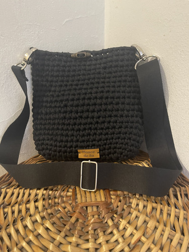 Bandolera Tejida Crochet Negro Tejido Níquel Negro