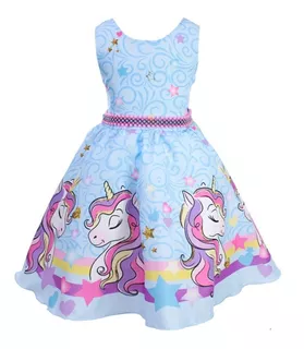 Vestido Festa Infantil Estampa Unicornio