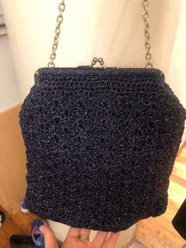 Cartera Vintage Color Azul De Lurex Tipo Tejida Excelente Es