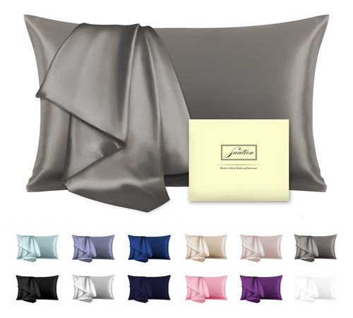 Funda De Almohada De Seda Tamaño Estandar Color Gris