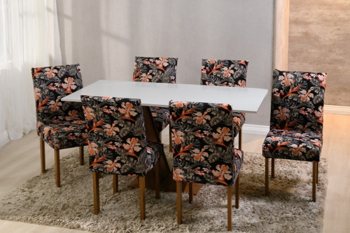 Kit 4 Capas Para Cadeira Jantar Malha Com Elástico Estampada Cor Estampa 30 Desenho Do Tecido Liso