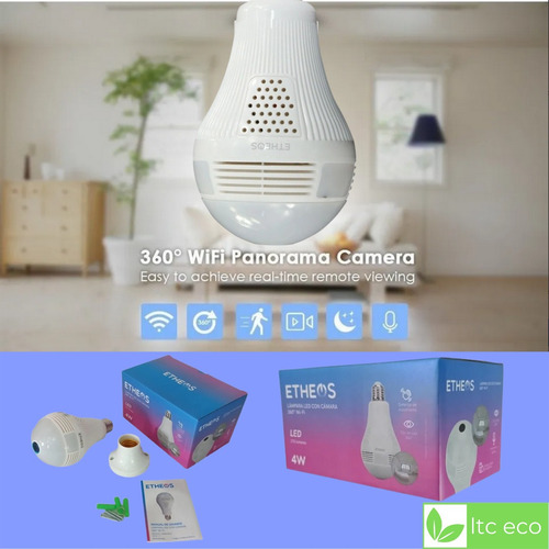 Imagen 5 de 10 de Camara Foco Led Wifi Hd 360° Espia Visión Nocturna Con Audio