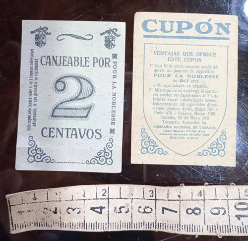 Cupon Antiguo Sorteo Cigarrillos Noblesse 1920