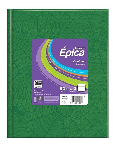 Cuaderno Ledesma Epica Araña Tapa Dura 48hjs Color Verde