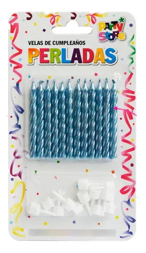 Velas Perladas Colores Finitas Cumpleaños Portavela Pack X12