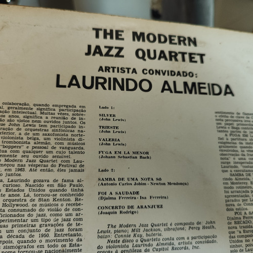 Lp - The Modern Jazz Quartet- C/laurindo Almeida - Ótimo (Usado)