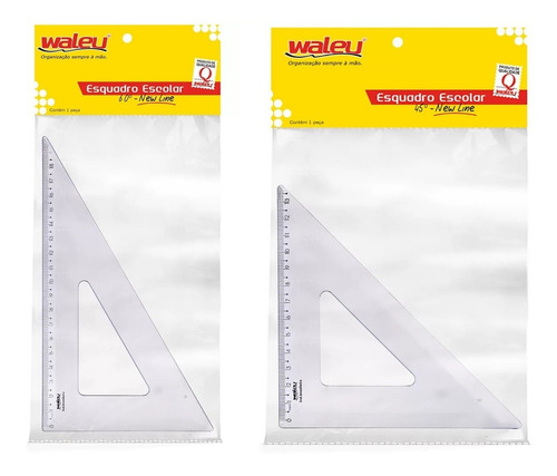 Kit De Esquadro Escolar 45º E 60º 21cm New Line Cristal