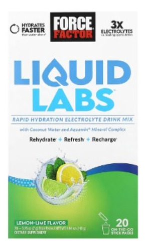 Force Factor Liquid Labstm Hydration, Lemon-lime, 20ct Sabor Lemon-lime