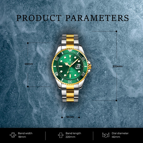 Reloj Mimimalista Elegante Seger 1779 Acero Fecha ! Color De La Malla Plateado/dorado Color Del Bisel Verde