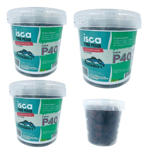 Kit 3 Pote Isca Ração Furadinha P40 Tilápia Pacu Tambas Piau