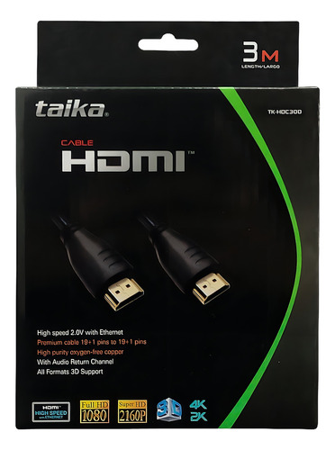 Cable Hdmi 3 Metros Taika 2k/4k/3d/full Hd/super Hd 60hz