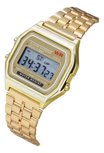 Reloj Malla Acero Vintage Digital Con Luz Alarma Tipo Casio Dorado Dorado Dorado