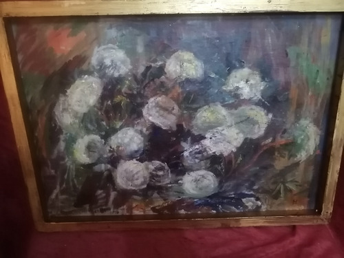 Cuadro Pintura Arte Moderno De Los 80 Flores Oleo En Lino