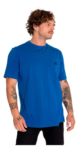 Polera Manga Corta Hombre Foundation Pocket Azul Cat