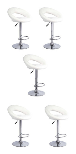 Kit 5 Banquetas Estofadas Lux Com Regulagem Branco - Facthus