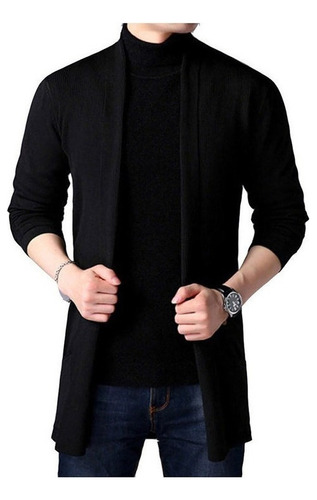 Saco Sueter Cardigan Casual Largo Abierto Para Hombre