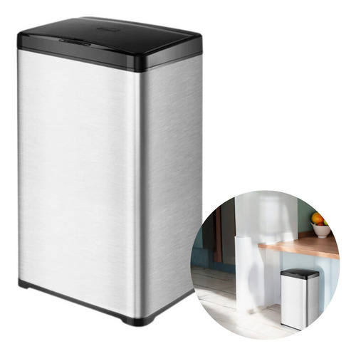Lixeira Retangular Automática 50l Aço Inox C/ Sensor E Botão