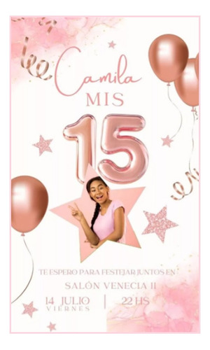 Invitación 15 Años Tarjeta Personalizada Con Foto Whatsaap