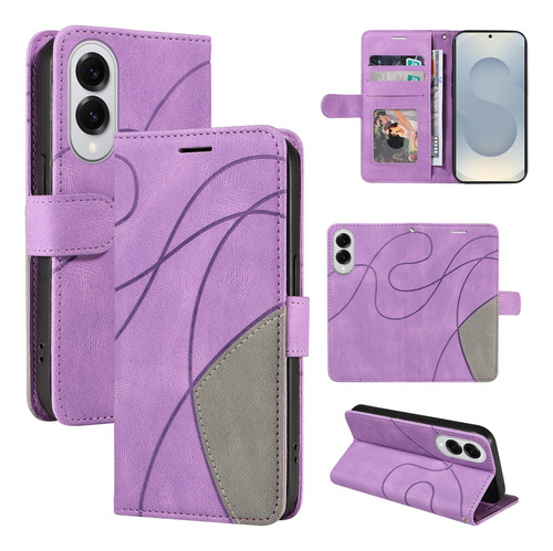 Funda Para Samsung Serie S De Piel Sintética De Alta Calidad, Funda Protectora Tipo Cartera Con Ranura Para Tarjetas, Color Morado