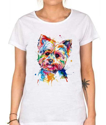 Remera De Mujer Perro Yorkshire Watercolor Art