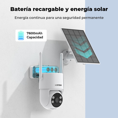 H.view Solar Cámara de Seguridad Exterior WiFi con Solar Panel , con Batería 7600mAh, 3MP Visión Nocturna Cámara Inalámbricas