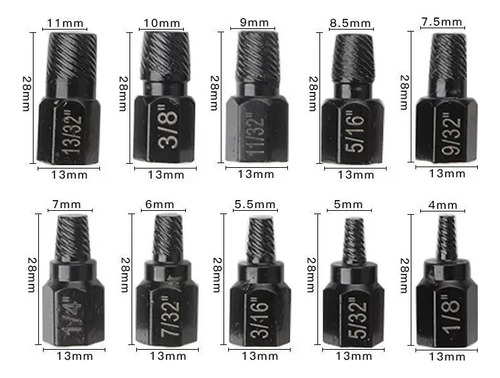 Extractor Tornillos Dado Birlo Tuerca Barrido Kit 11 Piezas