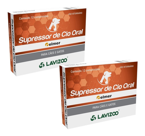 Kit 02 Inibidor De Cio 12cp Elmer Lavizoo Para Cães E Gatos 