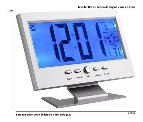 Relógio Digital Mesa Sensor Som Alarme Termômetro Calendário