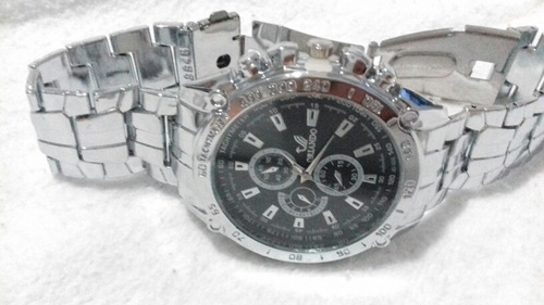 Relógio Quartz Masculino Aço Cromado Fundo Azul M/ Orlando