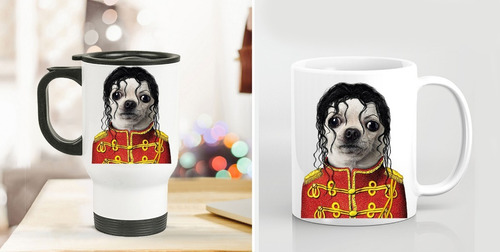 Set Termo Para Café Y Taza Michael Jackson Chihuahua Dog