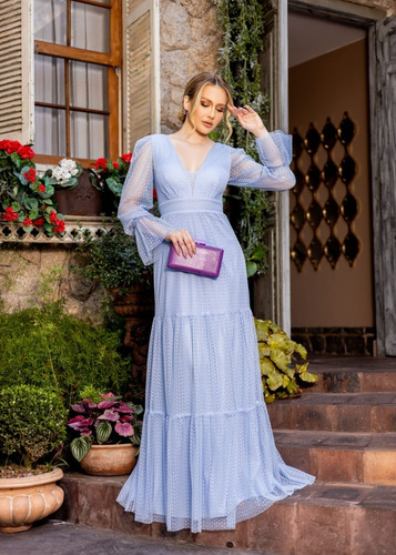 Imagem 2 de 3 de Vestido Tule Poá Saia 3 Marias Manga Longa 1069