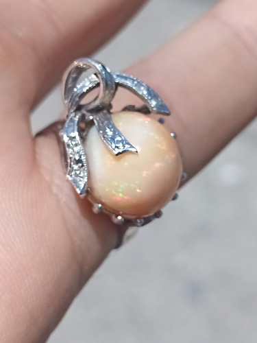 Anillo Plata Paladio Ópalo De Fuego Mexicano Y Diamantitos Plateado