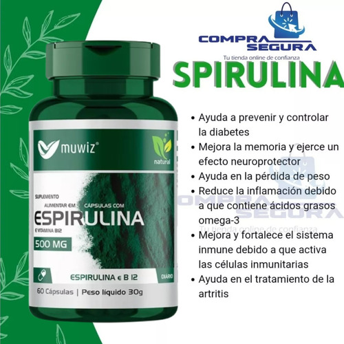 Imagen 3 de 10 de Spirulina Espirulina Adelgazante Natural 500mg