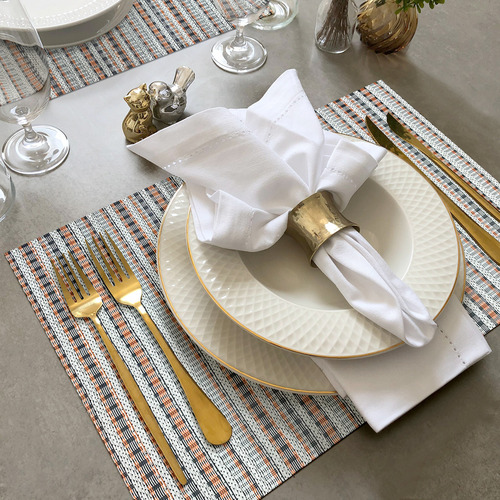 12 Jogo Americano Mesa Posta Luxo Impermeável Pvc Mz Mult Vr Cor M5 Laranja Preto Branco Multi Mz Retangular