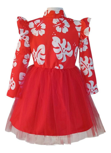 Disfraz Vestido Lilo Tutu Manga Larga Hawaina Pelicula Nena Rojo 8